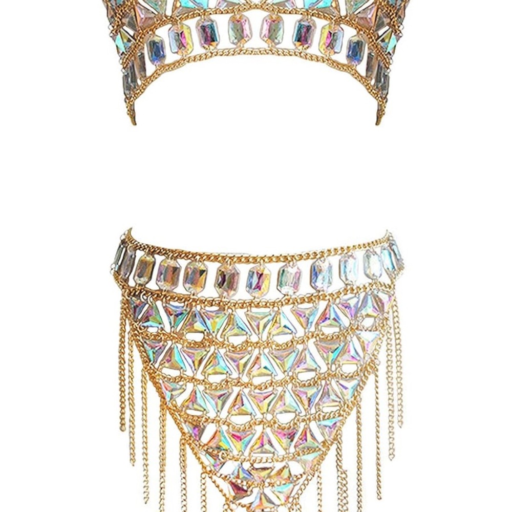 Gold and Iridescent Chain Fringe Set
